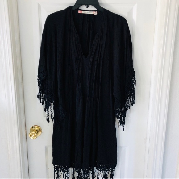 Chelsea & Violet black fringy festival bohemian fringe dress Size medium - Picture 2 of 7